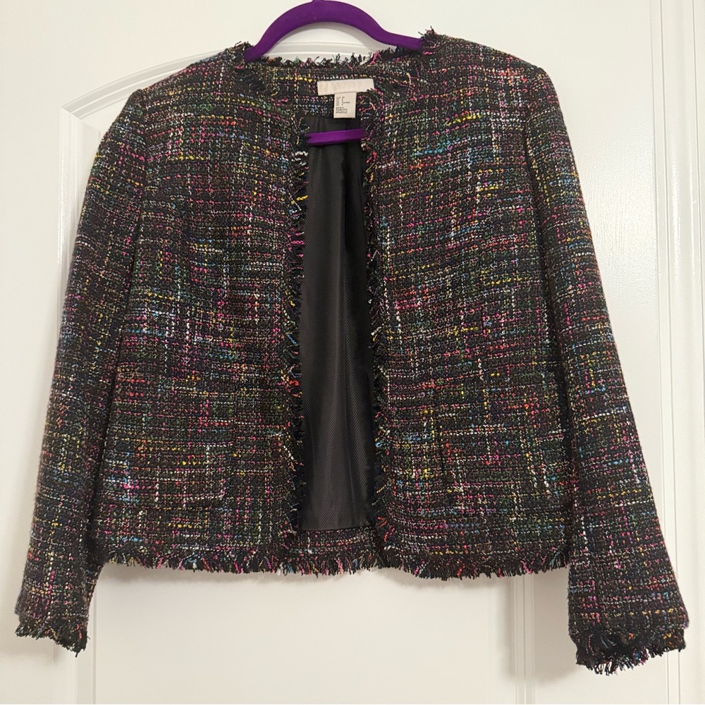 H&M Multicolor Tweed Short Open-Front Blazer  - Size 8